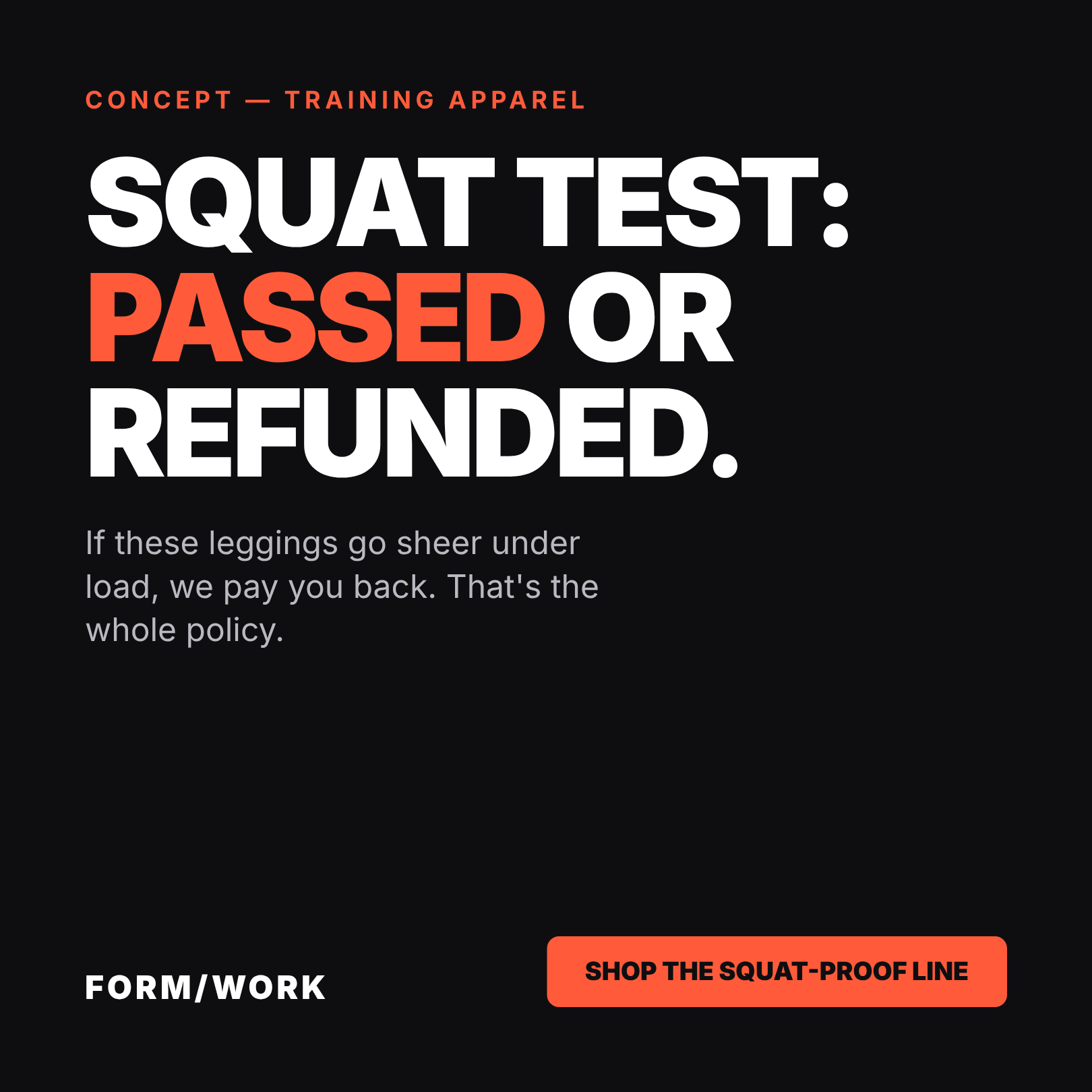FORMWORK static ad — squat test offer angle