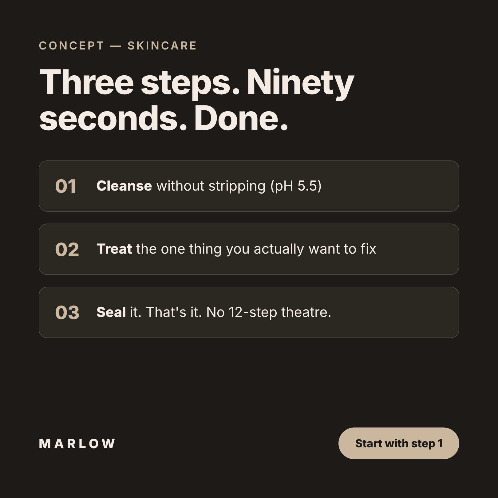 MARLOW static ad — 3-step anti-routine angle